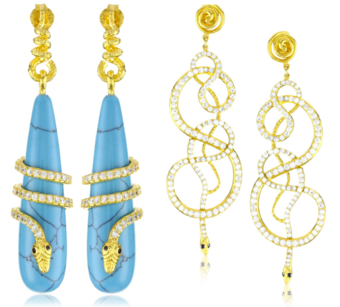 Azaara: Static Turquoise Snake Earrings and Gold Static Snake Earrings