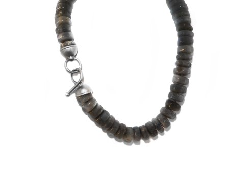 Labradorite Octagon Chunky Necklace With Brushed Sterling Silver Clasp By Mala 